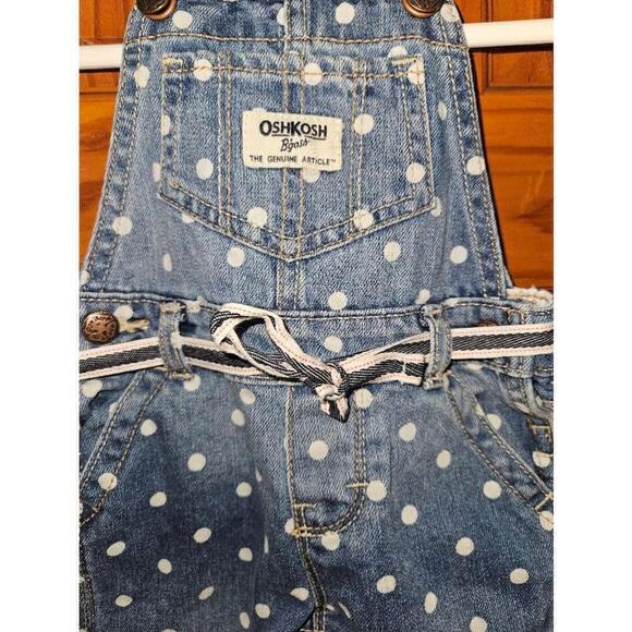 OshKosh B'Gosh Denim Overalls Baby size 12 Months Polka Dots Blue - Picture 7 of 10